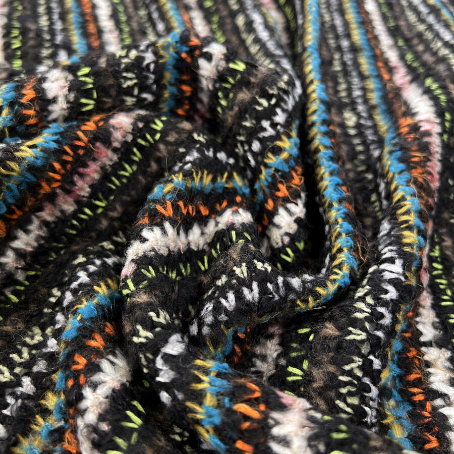 Missing You Multi Wool Polyester Loose Knitted Ex Designer Deadstock Coating Fabric