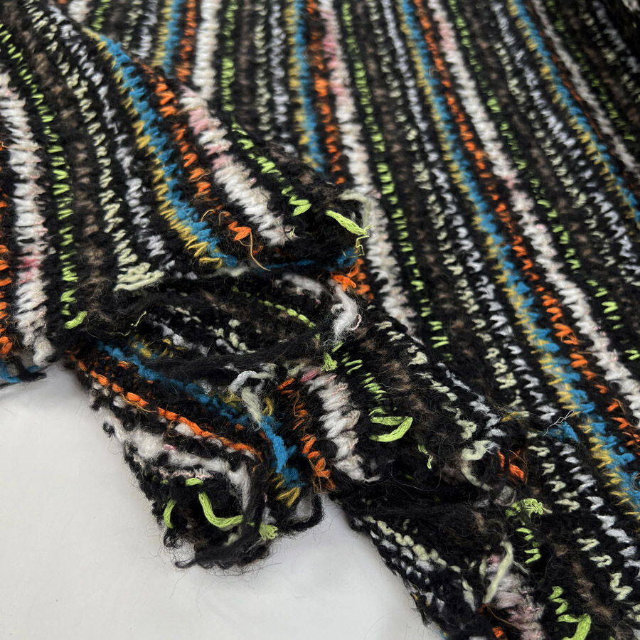 Missing You Multi Wool Polyester Loose Knitted Ex Designer Deadstock Coating Fabric Fold