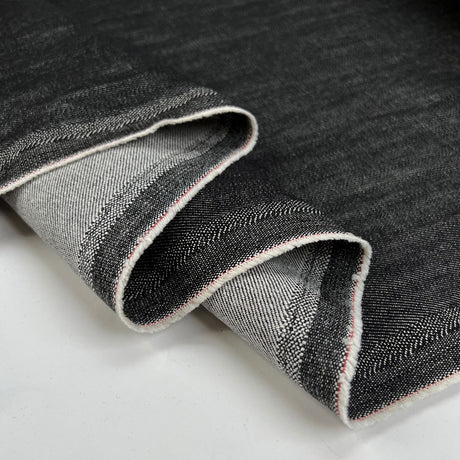 Moretti 13oz Black Cotton Denim Italian Deadstock Heavy Washed Jeans Jacket Fabric Fold