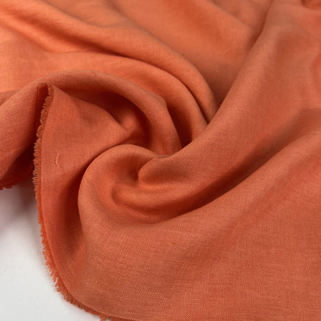 Morning Glow Linen Orange Coral Ex Designer Plain Woven Dress Fabric