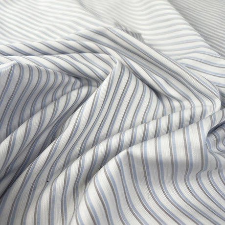 Morning Meeting Cotton Blue White Embroidered Stripe Shirting Fabric