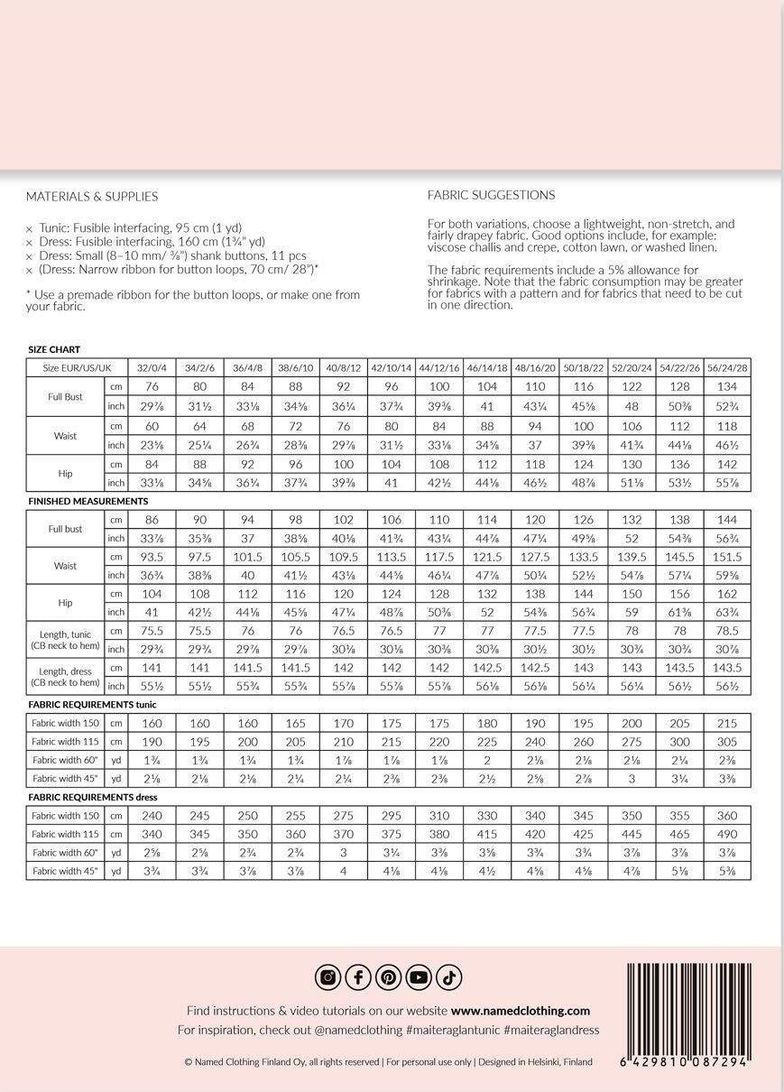 Named Maite Raglan Sleeve Tunic   Dress Pattern Back