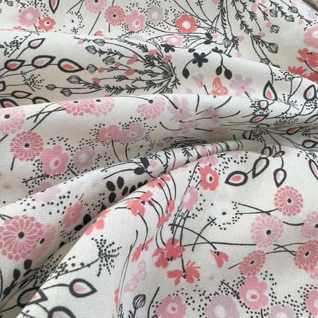 Navy Pink Floral Cotton Dress Fabric Floral Bouquet