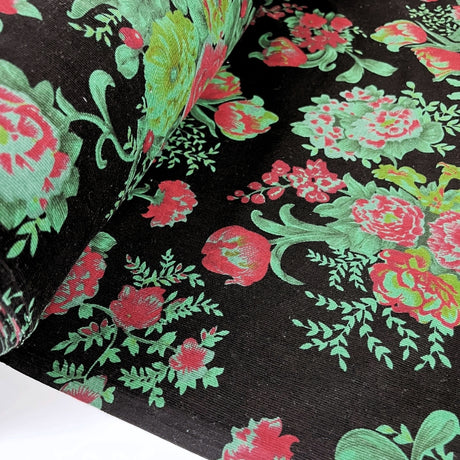 Needlecord Fabric Baby Driver Grandmothers Bouquet Green Roll