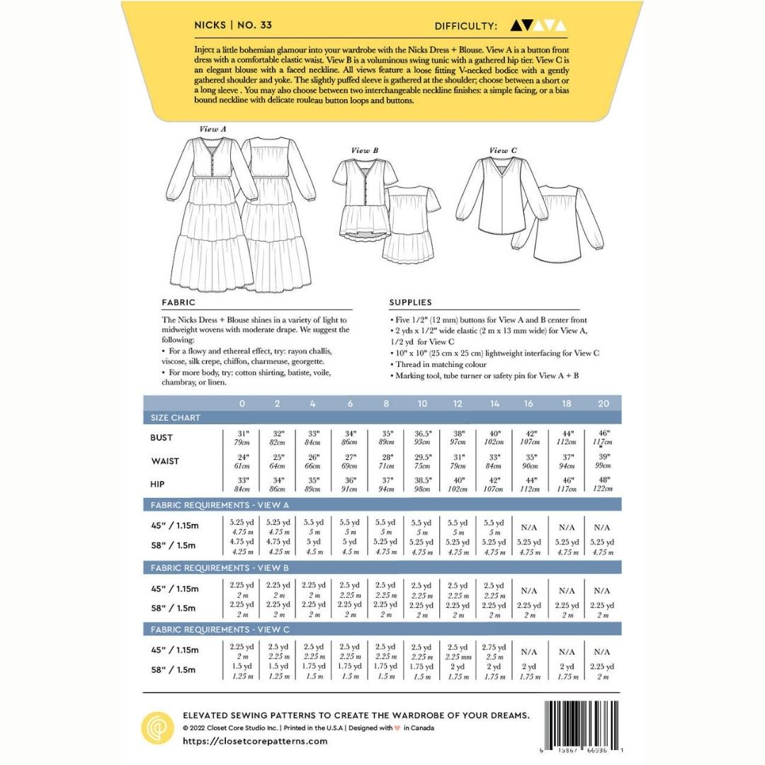 Closet Core Patterns - Nicks Dress & Blouse Pattern