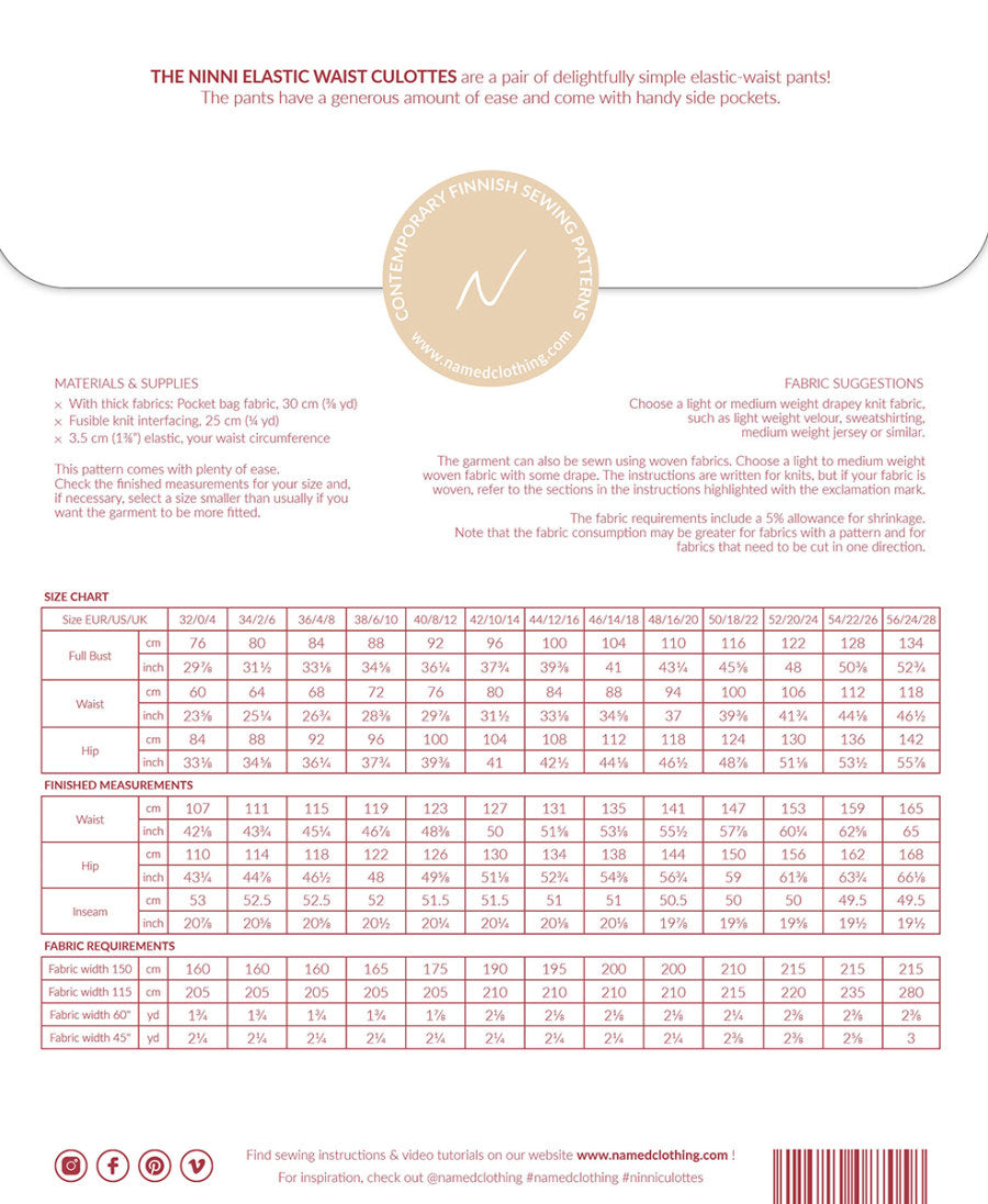 Named - Ninni Culottes Pattern (UK 4-28)