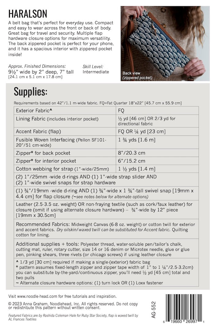 Noodlehead - Haralson Belt Bag Pattern