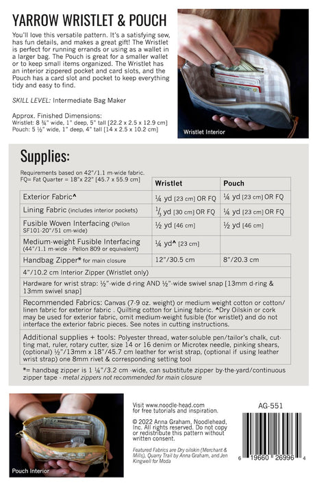 Noodlehead Yarrow Wristlet   Pouch Pattern Back