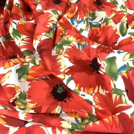 Not For The Dull Girls Mel Soft Stretch Cotton Elastane Dress Material Soft White Red Green Flowers Fold