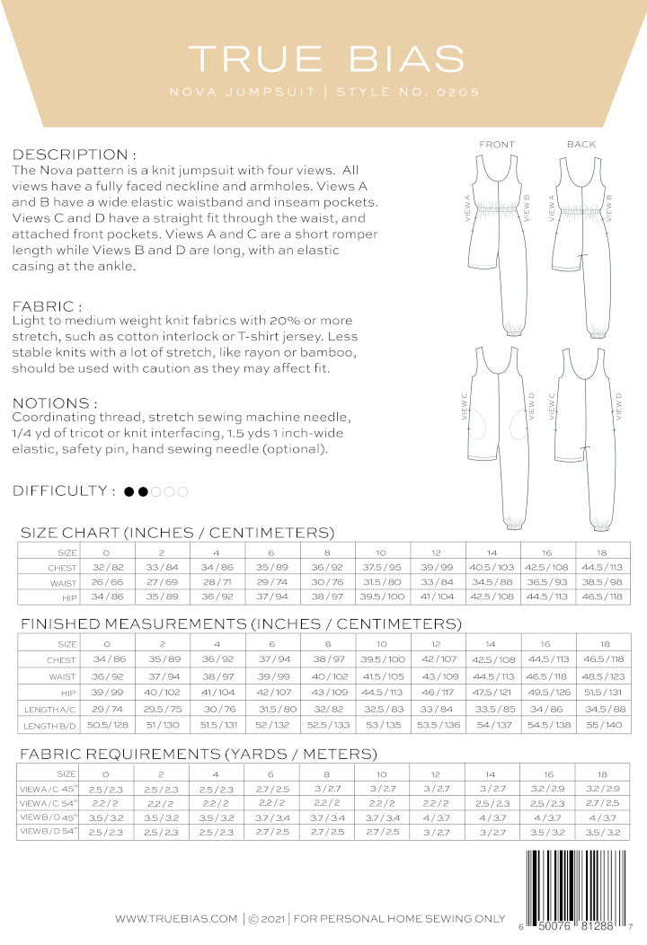 True Bias - Nova Jumpsuit Pattern (Sizes 0-18)