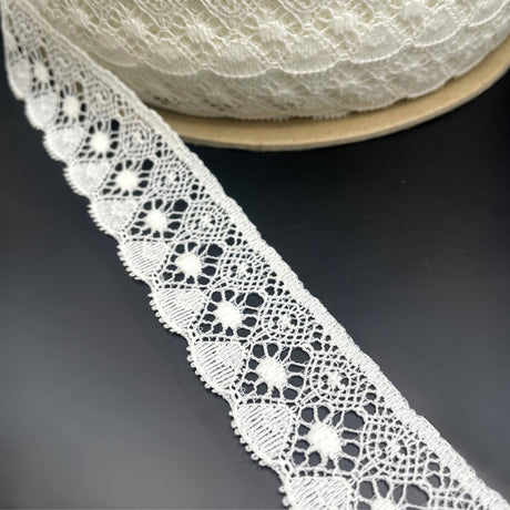 Nylon Fine Crochet Look Lace Trim White Roll