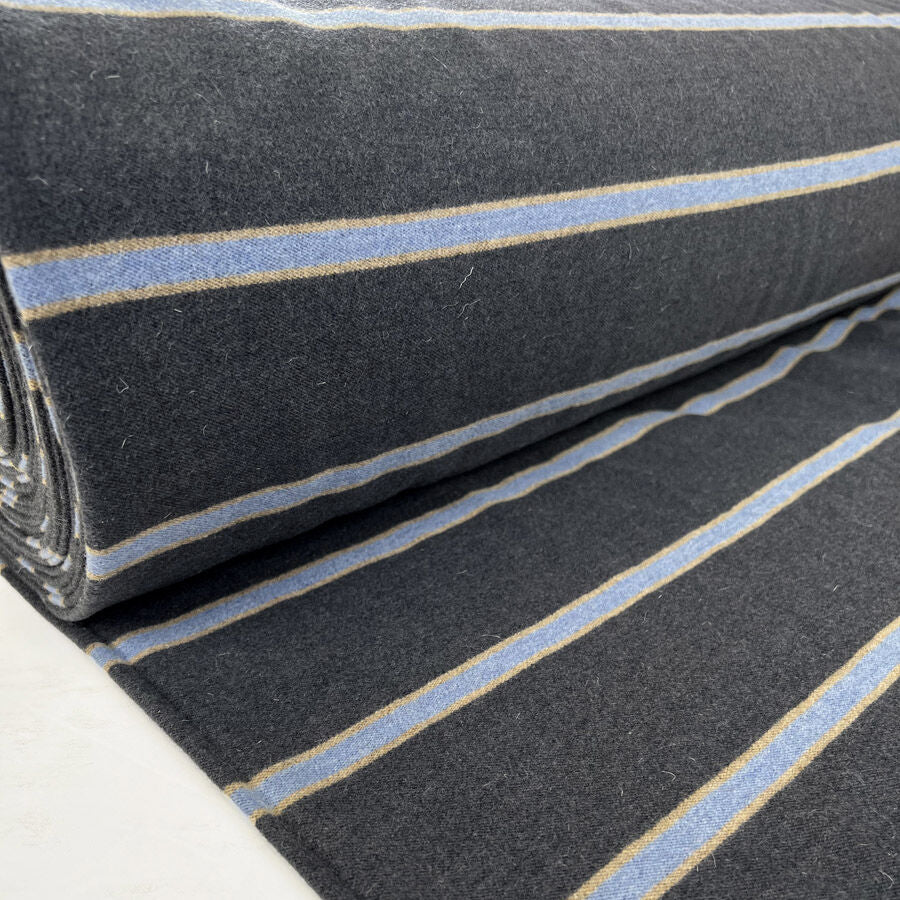 Old World Grey Blue Stripe Wool British Suiting Fabric Bolt