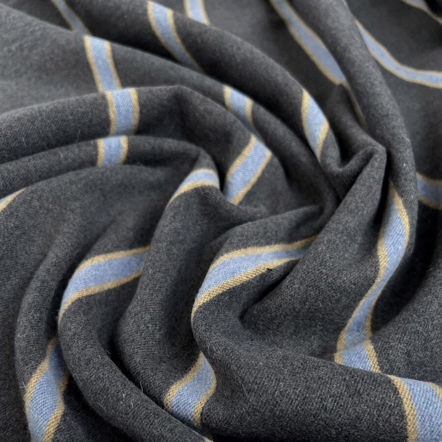 Old World Grey Blue Stripe Wool British Suiting Fabric