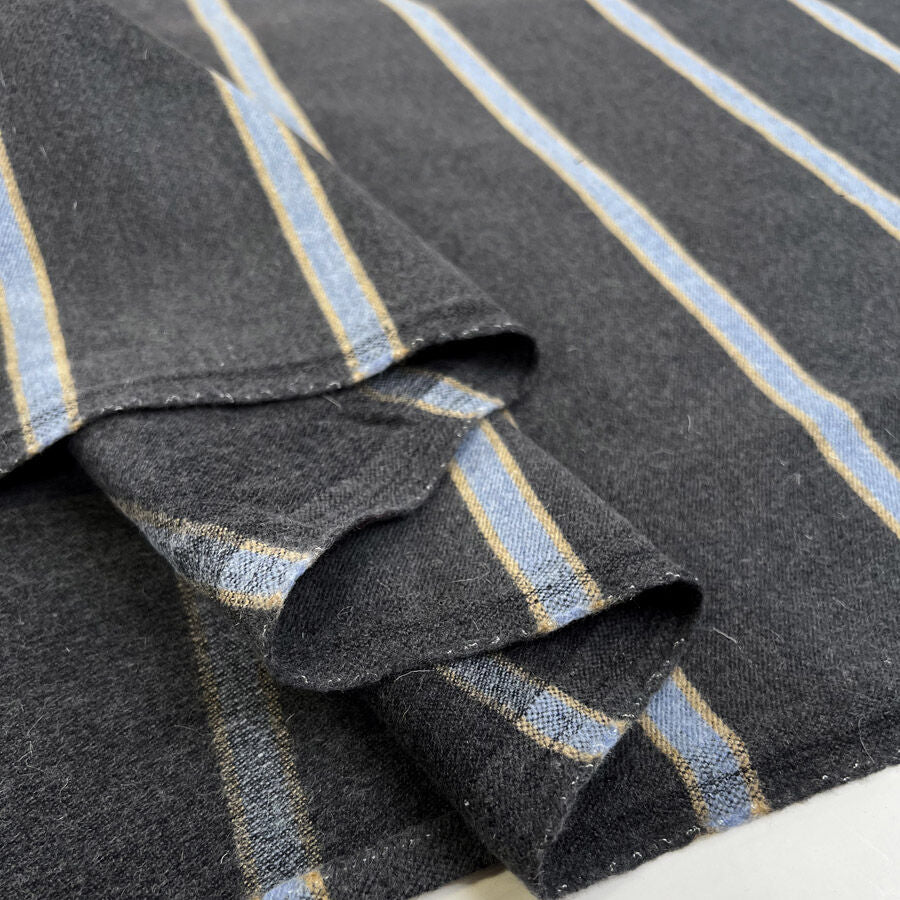 Old World Grey Blue Stripe Wool British Suiting Fabric Fold