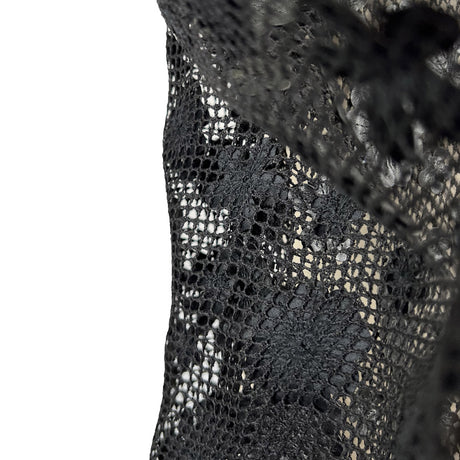 Onyx Black Polyester Floral Embroidered Net Woven Dress Fabric Fold