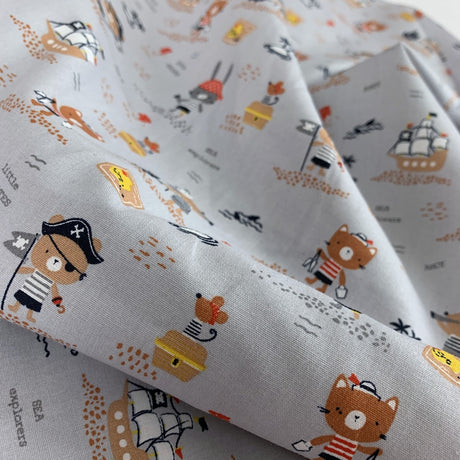 Organic Cotton Treasure Hunt Grey Gots And Oeko Tex Standard 100%Cotton Poplin Fabric Fold