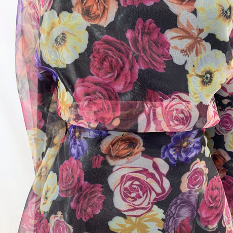 Organza Floral Printed Floral Cover Up Fabric Close Up