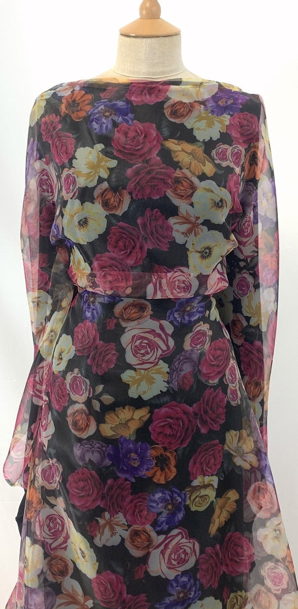 Organza Floral Printed Floral Cover Up Fabric Dress