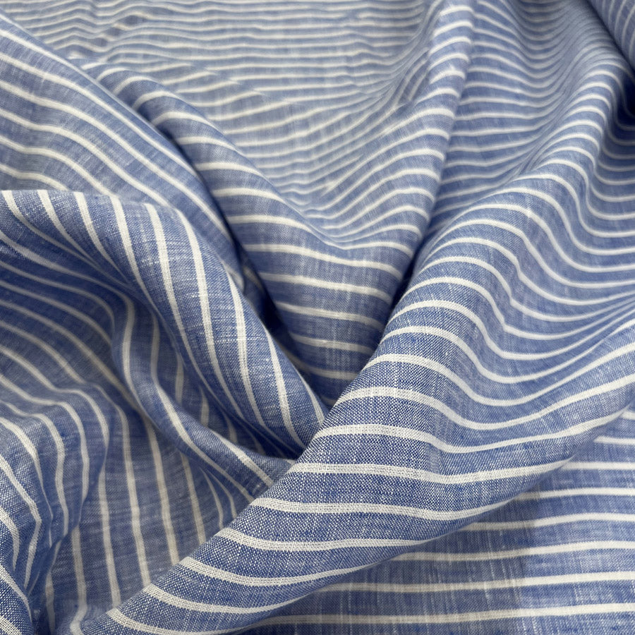 Blue White Stripe Shirting Dress Fabric | Otis Linen Croft Mill Blue White Stripe Shirting Dress Fabric | Otis Linen Croft Mill