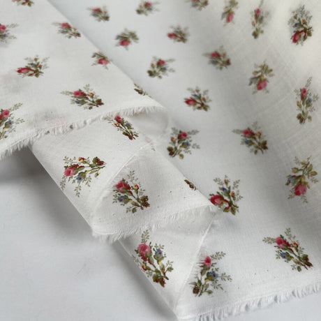 Pcl Pima Cotton Lawn Mini Bouquet Voile White Floral Pink Fine Dress Fabric Fold