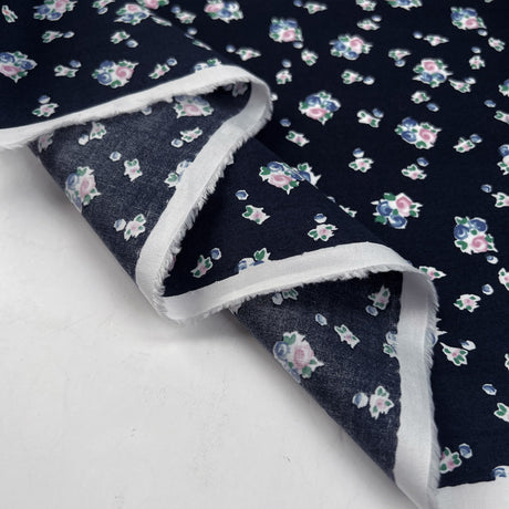 Petite Bouquet Navy Floral Cotton Poplin Ex Designer Shirting Fabric Fold
