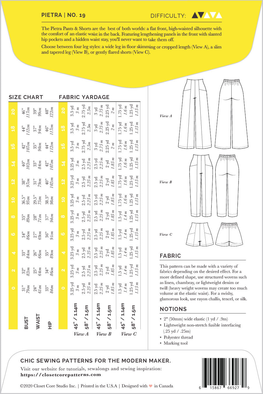 Closet Core Patterns - Pietra Trousers & Shorts Pattern