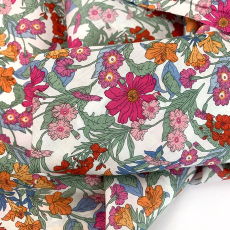 Pima Cotton Lawn Blush Hat Box Multicoloured Floral Fine Cotton Lawn Dress Shirting Fabric Close Up Fabric Photo