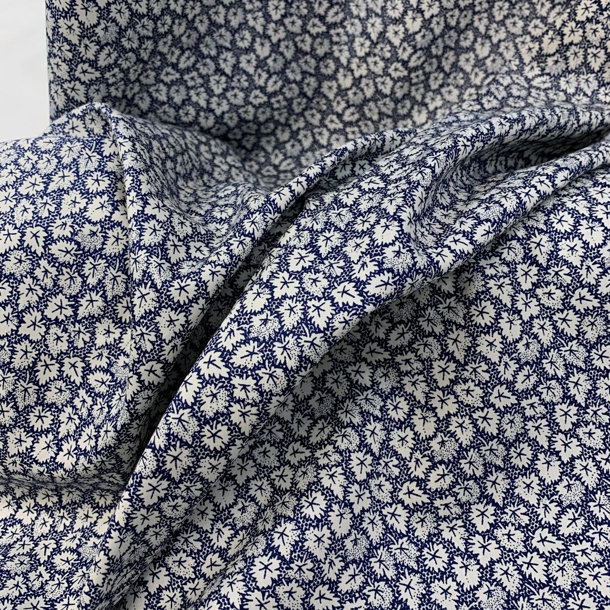 Pima Cotton Lawn - Navy Leaf