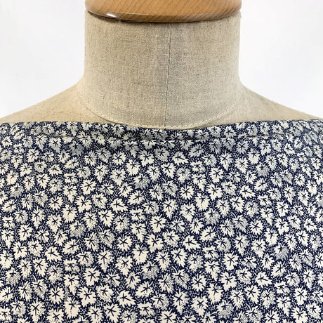 Pima Cotton Lawn Leaf Navy Fine Cotton Lawn Leaf Pattern Close Up Neck Fabric Photo Custom