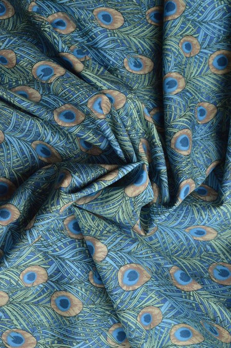Pima Cotton Lawn Osborne Blue Peacock Feather Print D