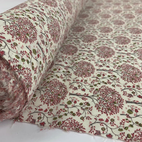Pima Cotton Lawn Red Pink Beige Cream Trees Roll