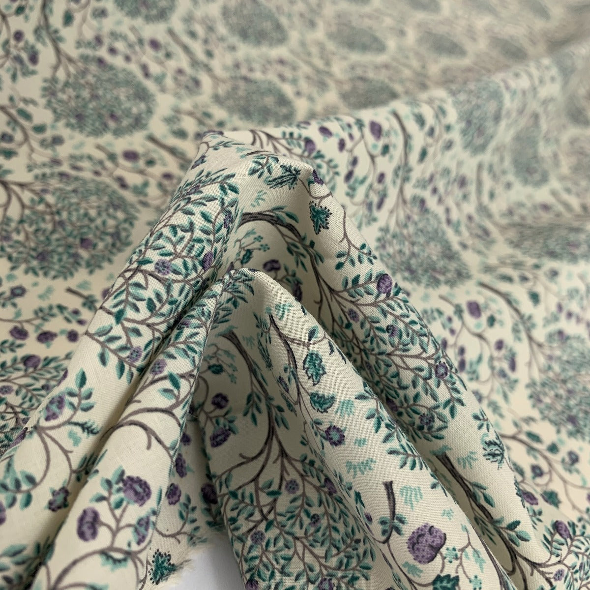 Pima Cotton Lawn - Mulberry Tree - Teal & Lilac