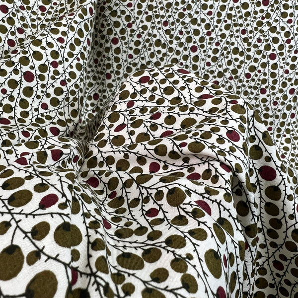 Pima Cherry Berry Olive Cotton Lawn Printed Dress Fabric