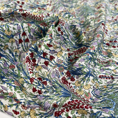 Pima Cotton Lawn Cottage Trail Multicoloured White Floral Dress Fabric
