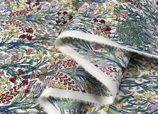 Pima Cotton Lawn Cottage Trail Multicoloured White Floral Dress Fabric Fold