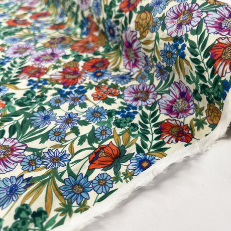 Pima Cotton Lawn Ellen Floral Multicoloured Cream Dress Fabric Roll