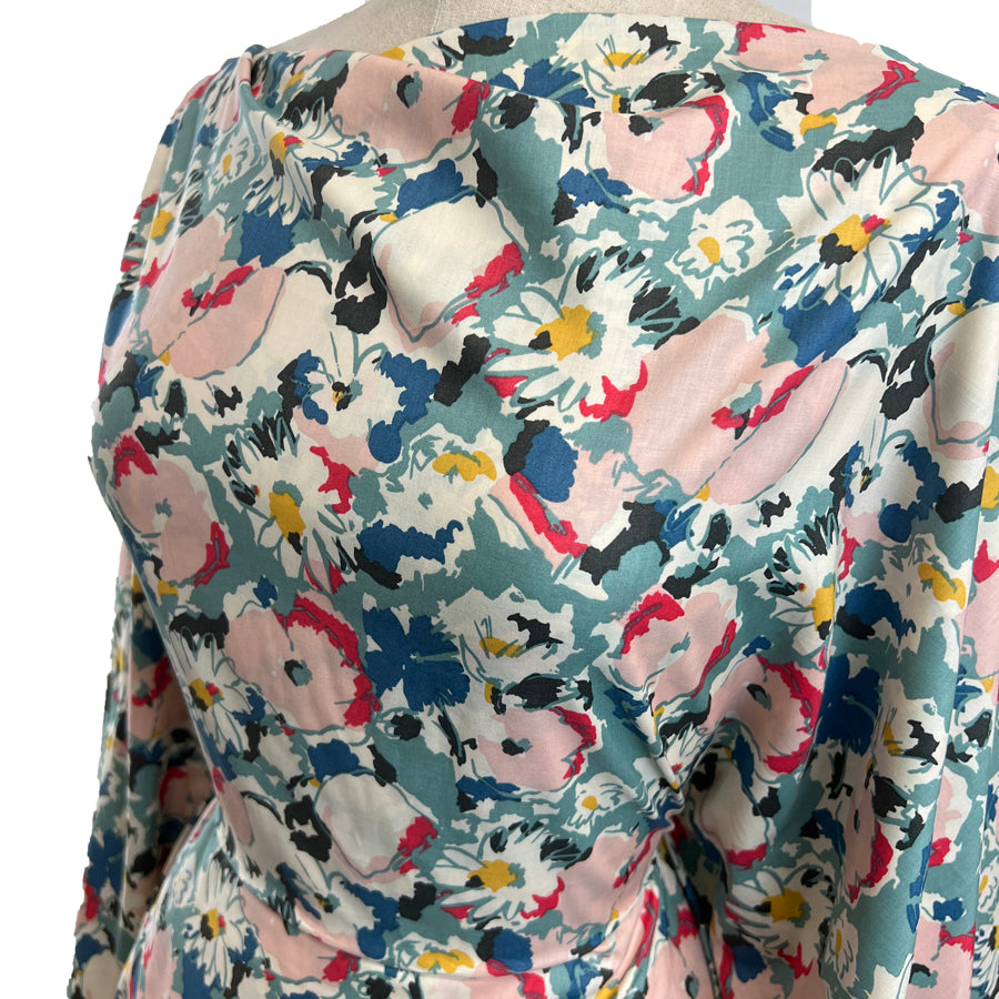 Pima Cotton Lawn Floral Gloria Cream Pink Blue Dre 2