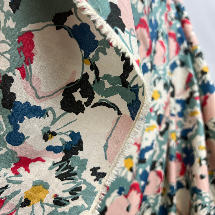 Pima Cotton Lawn Floral Gloria Cream Pink Blue Dre 3