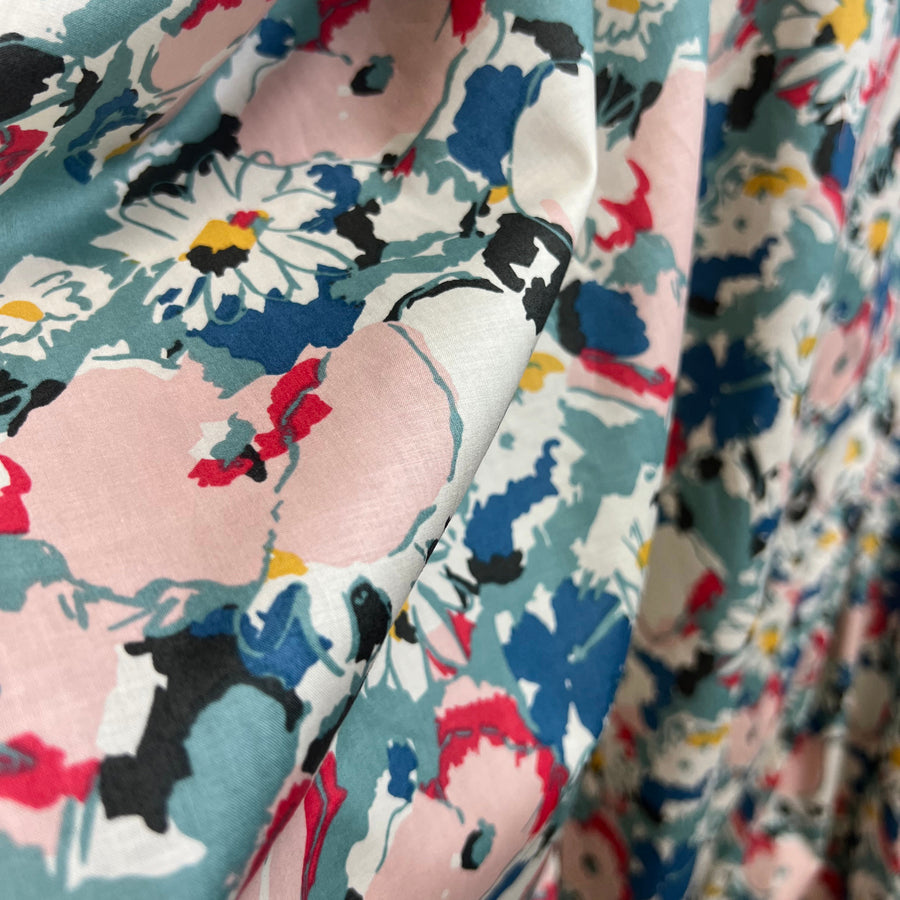 Pima Cotton Lawn Floral Gloria Cream Pink Blue Dre