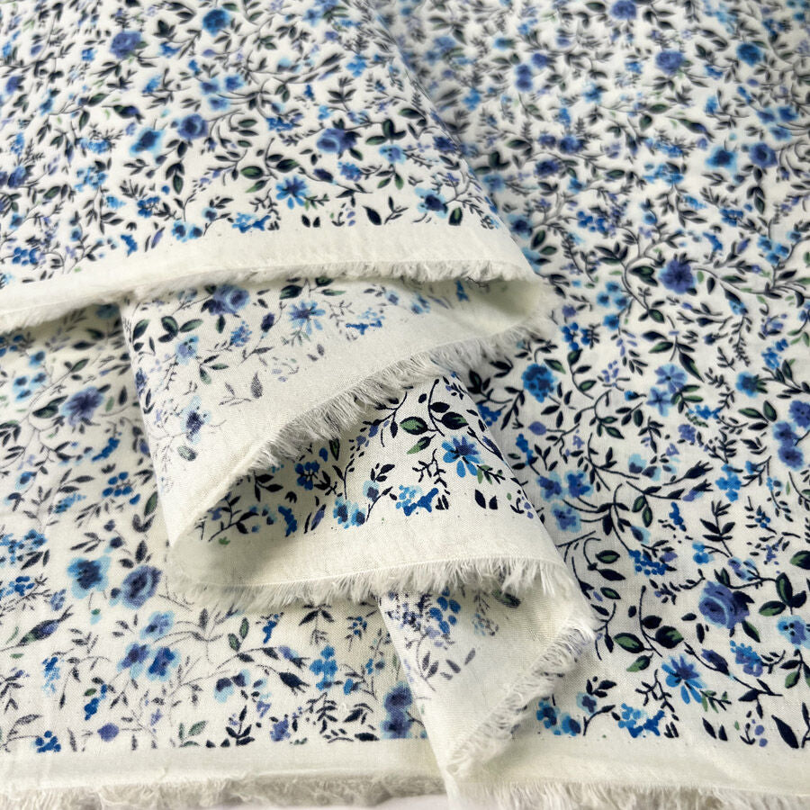Pima Cotton Lawn Forget Me Nots Cream Blue Floral Dress Fabric Fold D5520088 Ab4B 4F72 A89E D67Ee9682E48