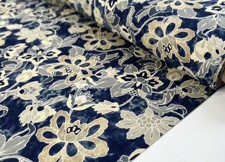 Pima Cotton Lawn Indra Grey Blue Floral Dress Fabric Bolt