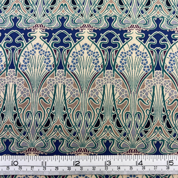 Pima Cotton Lawn Jade Vine Vintage Blue Abstract Dress Fabric Ruler