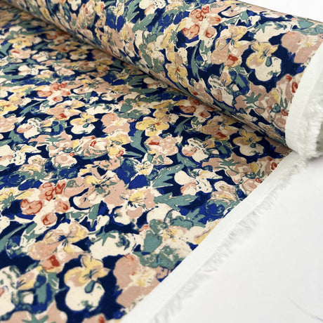 Pima Cotton Lawn Joanne Floral Woven Blue Dress Fabric Roll