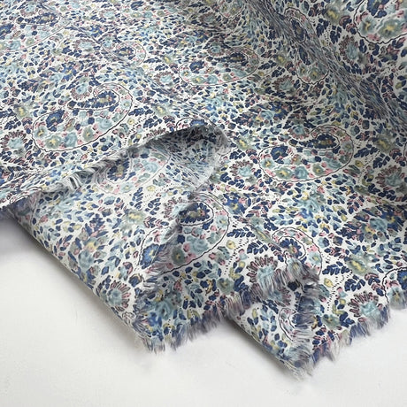 Pima Cotton Lawn Lana Blue Paisley Floral Woven Summer Dress Fabric Fold