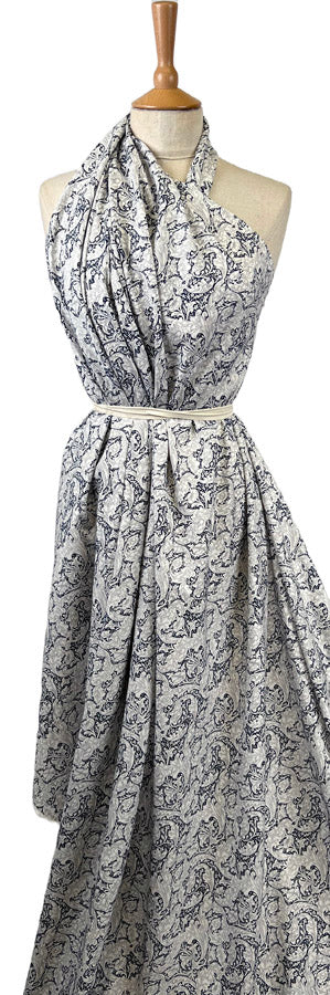 Pima Cotton Lawn Majestic Navy And White Floral Dress Fabric