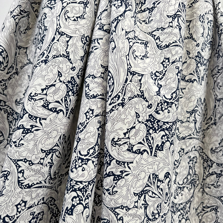 Pima Cotton Lawn Majestic Navy And White Floral Dress Fabric