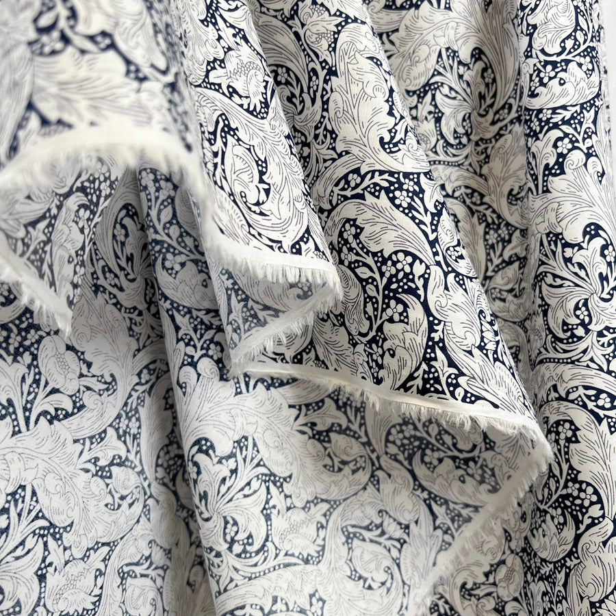 Pima Cotton Lawn Majestic Navy And White Floral Dress Fabric Hang