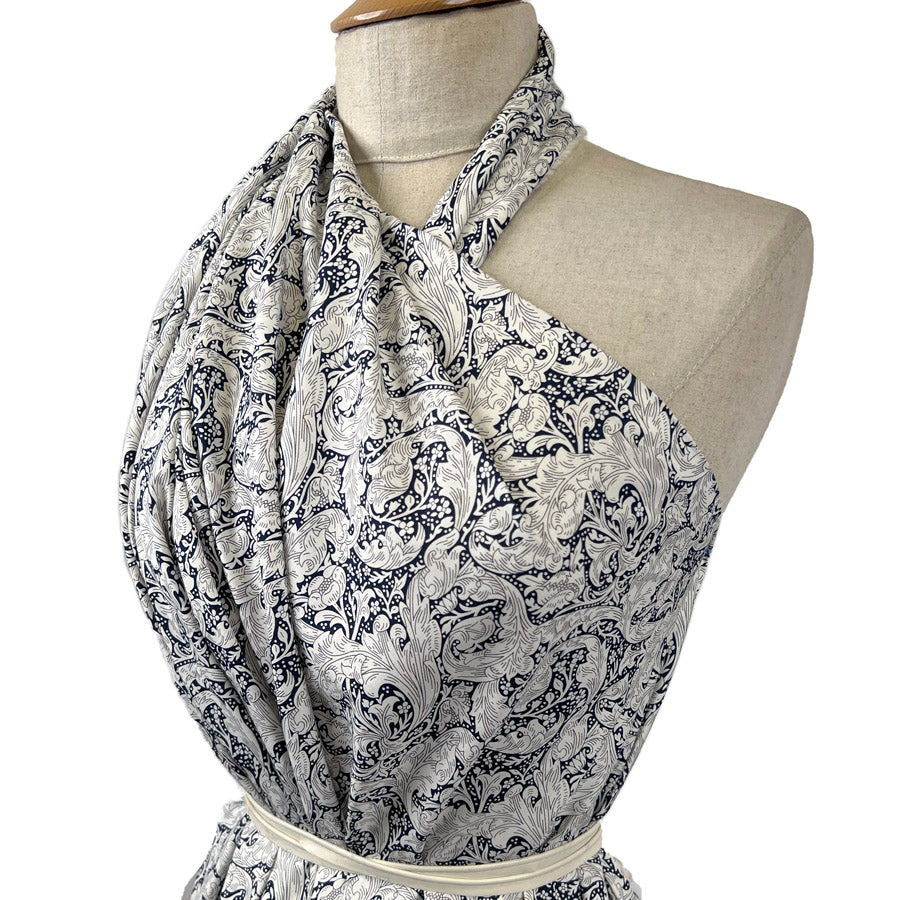 Pima Cotton Lawn Majestic Navy And White Floral Dress Fabric Side