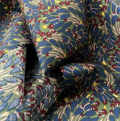 Pima Cotton Lawn Nightfall Sprig Floral Navy Green Woven Dress Fabric