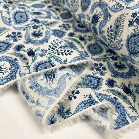 Pima Cotton Lawn Raj Blue Woven Paisley Floral White Dress Fabric Fold D1C8B022 8A0B 42B4 9422 4092E9D7A190
